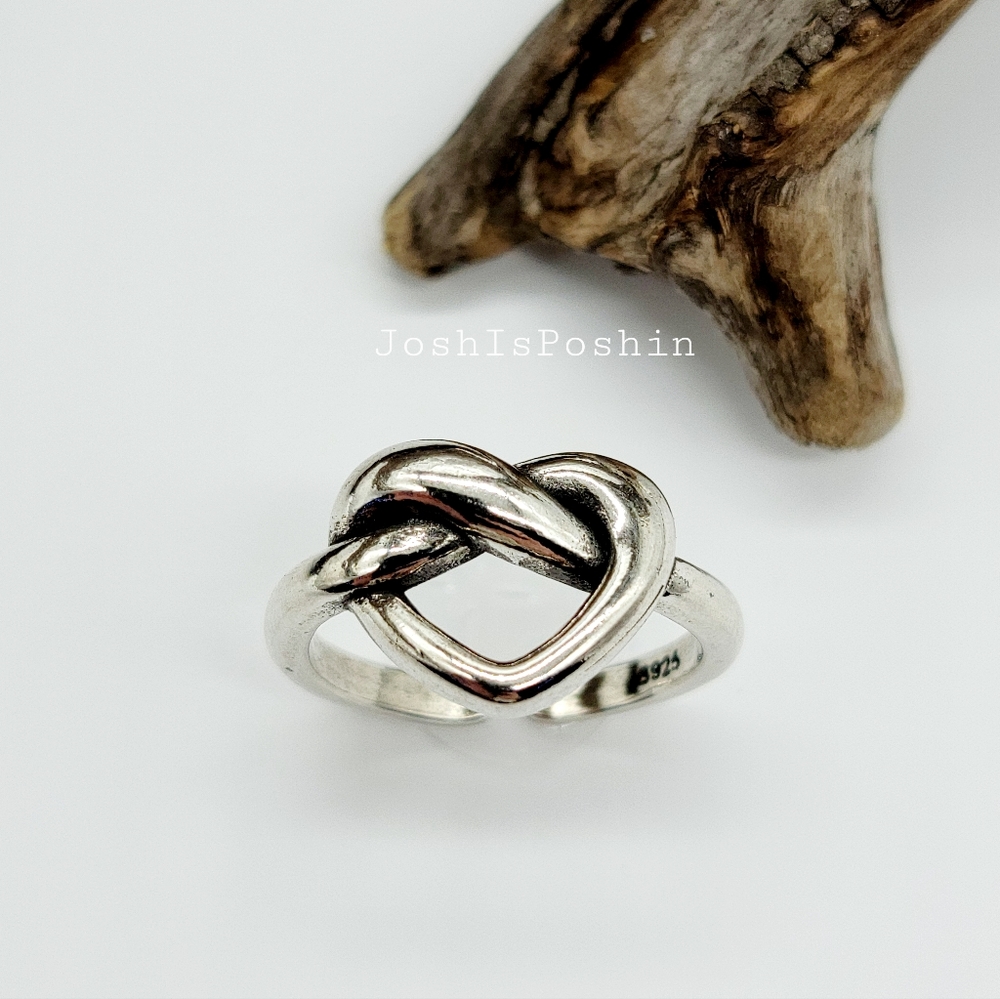 Sterling silver heart love adjustable knot ring